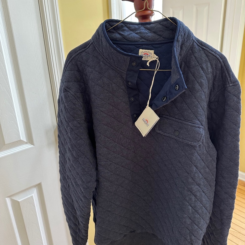Faherty Mens Epic Quilted Fleece Pullover Navy Melange Size Large